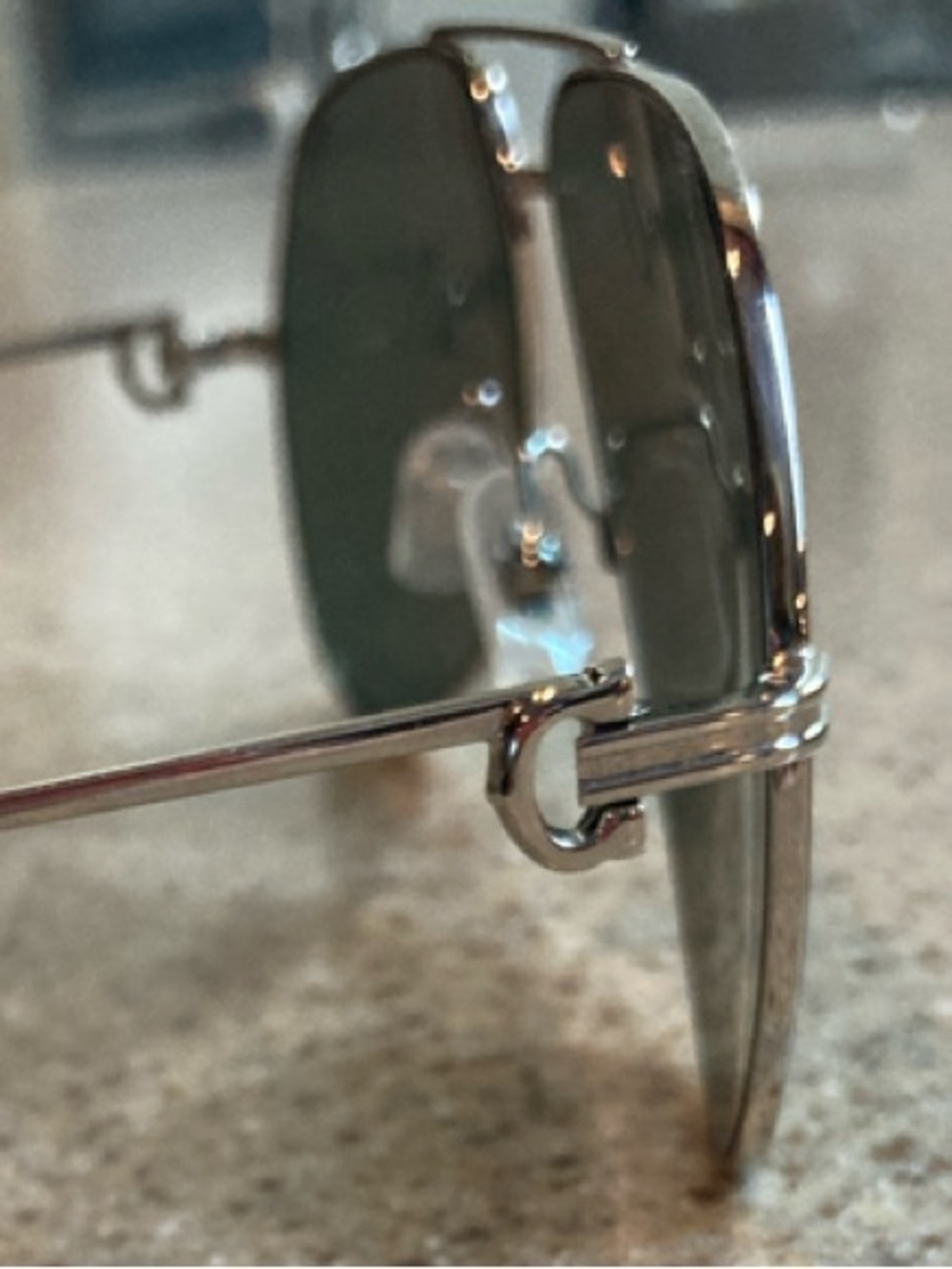 Cartier Silver Frame Green Lens Aviator Sunglasses - Picture 2 of 7